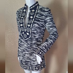 Tory Burch Tunic Dark Blue & white with Mirror details.